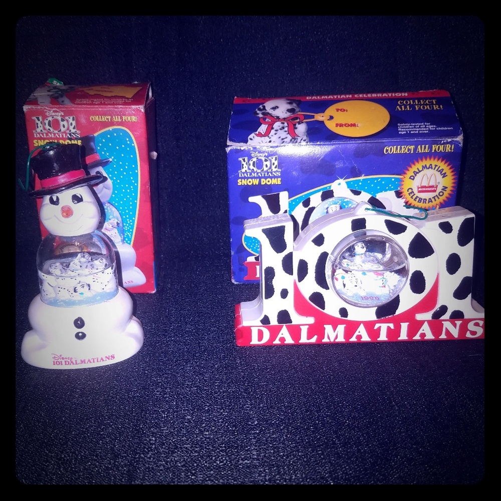 Vintage 101 Dalmatians Snow Dome Ornaments Lot Of 2